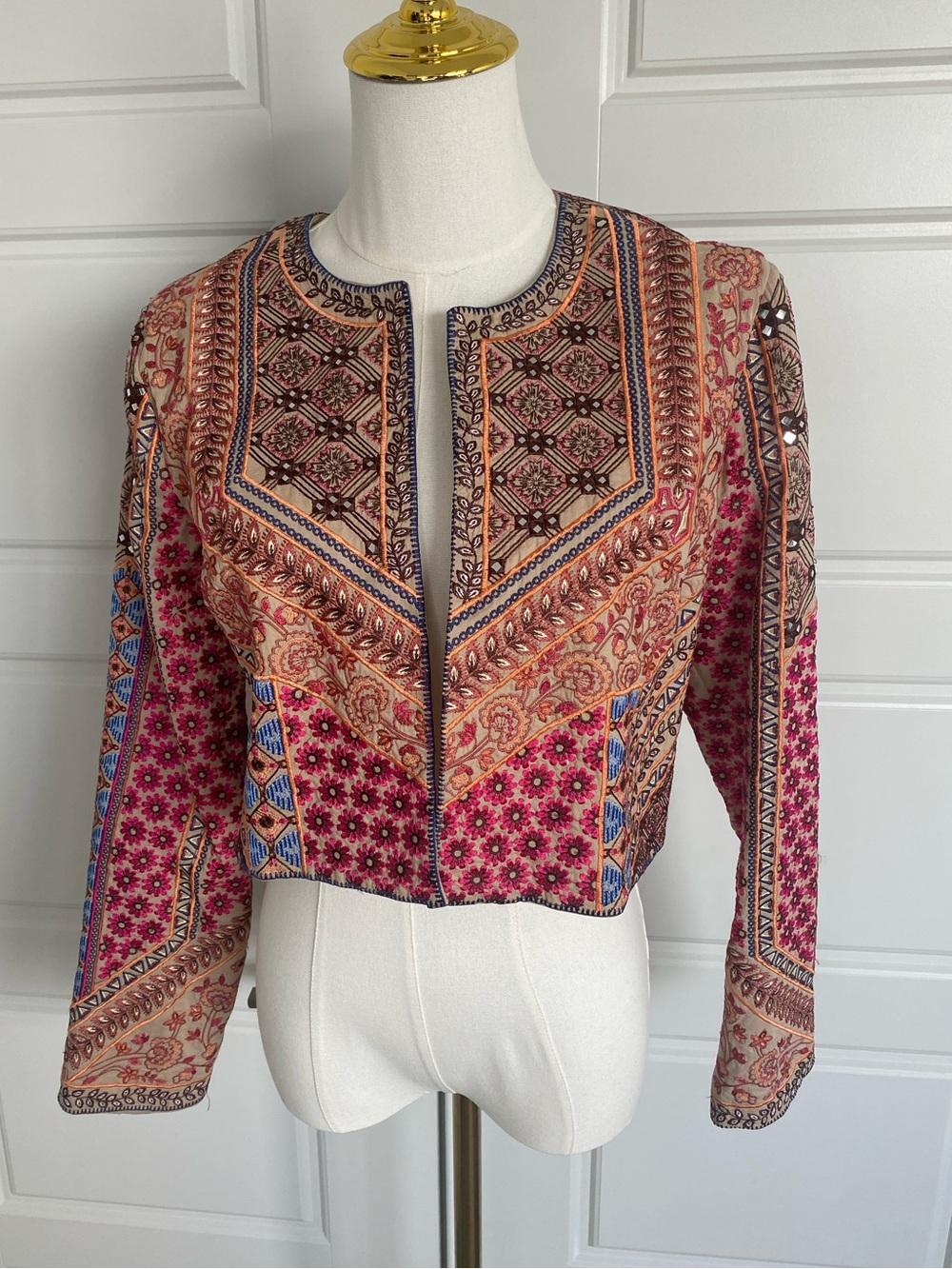 Soft Surroundings Twin Garlands Embroidered Beaded Bolero Jacket XS